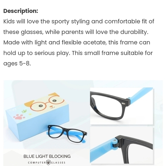 CYXUS Blue Light Blocking Kids Age 4-8 Black Computer Glasses - Picture 12 of 16